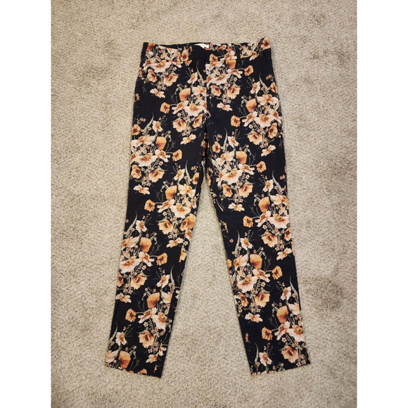 H&M Pants - Women's H&M Black & Orange Floral Straight Leg Pants Size 10 NWOT